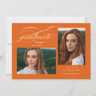 Orange Script QR Code 3 Photo Graduation Party Invitation