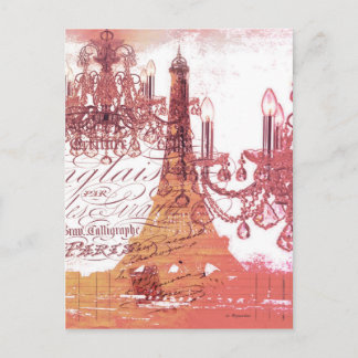 orange scripts chandelier paris eiffel tower postcard