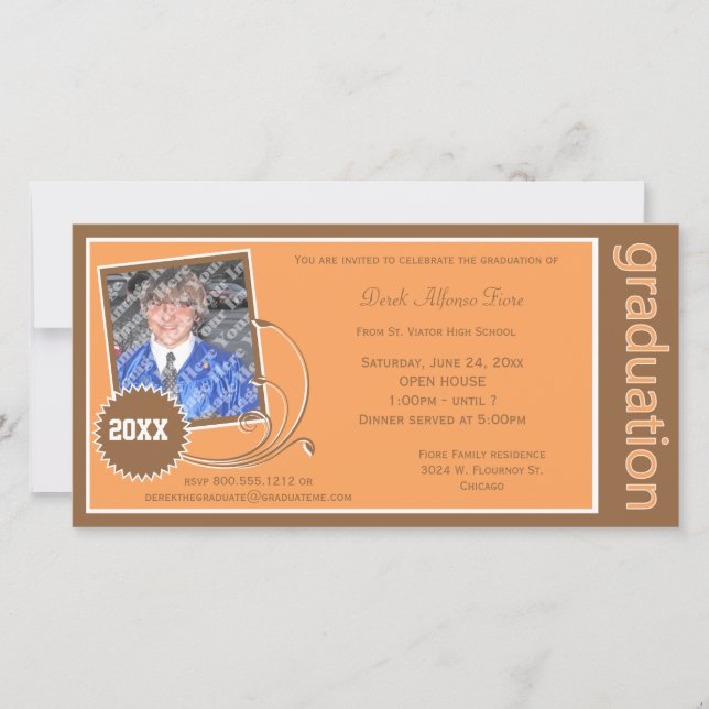 Orange Scroll Graduation Photo Invitation (Front)