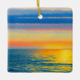 Orange Sea Sunset Ceramic Ornament