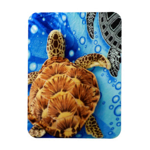 Orange Sea Turtle Plush Toy on Blue Blanket Magnet