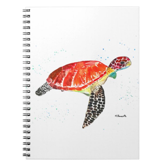 Orange sea turtle watercolor coastal tropical notebook (Front)