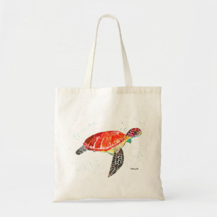 Orange sea turtle watercolor coastal tropical tote bag