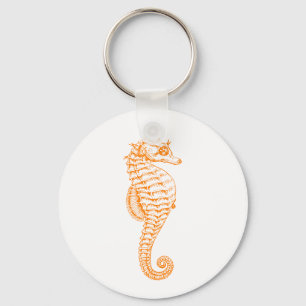 Orange Seahorse Button Keychain