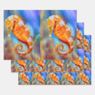 Orange Seahorse delight Wrapping Paper Sheet