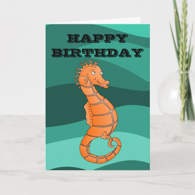 Orange seahorse happy birthday card (Front)