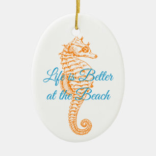 Orange Seahorse Ornament Round