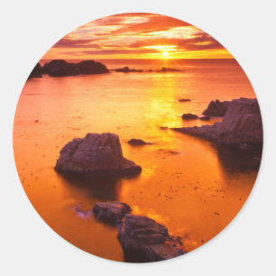 Orange seascape, sunset, California Classic Round Sticker