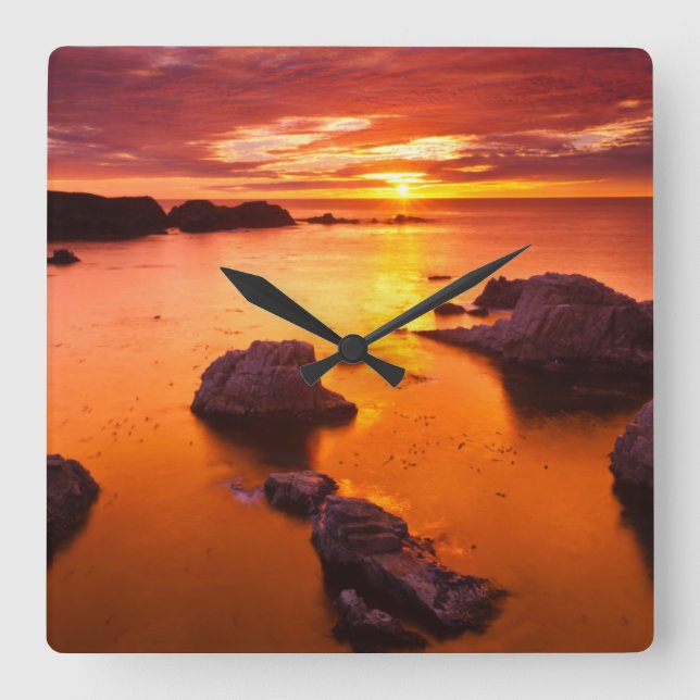 Orange seascape, sunset, California Square Wall Clock (Front)