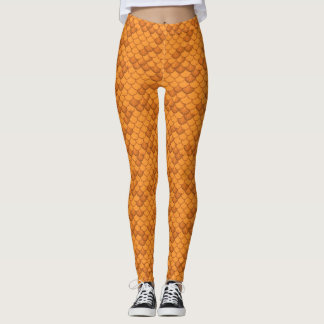 Orange Seashell Mermaid Scale Leggings Ariel Style