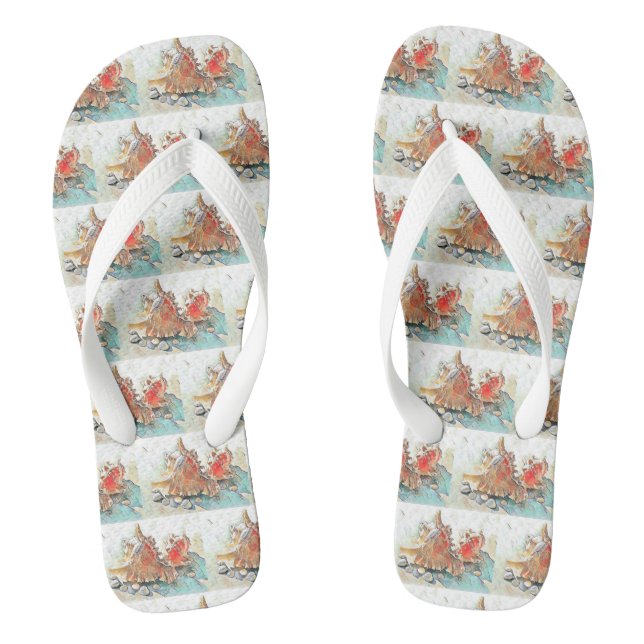 Orange Seashells on beach watercolor painting  Flip Flops (Footbed)