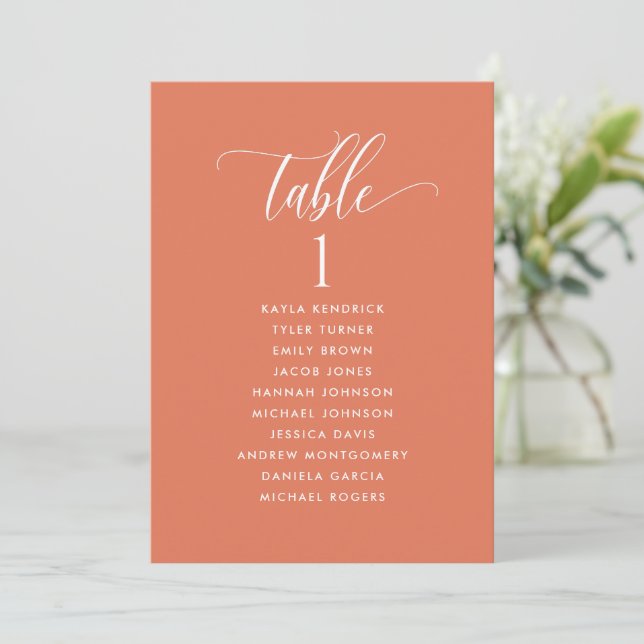 Orange, Seating Plan Cards with Guest Names (Standing Front)