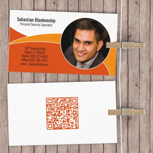 Orange Security Professional Custom Photo QR Code Business Card (Creator Uploaded)