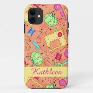 Orange Sewing Notions Art Name Personalised iPhone 11 Case