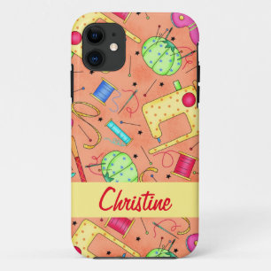 Orange Sewing Notions Art Name Personalised iPhone 11 Case