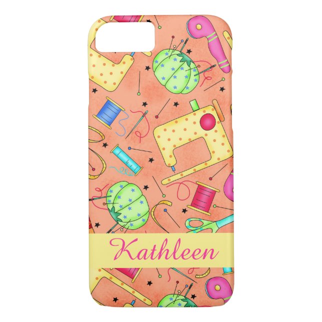 Orange Sewing Notions Art Name Personalised Case-Mate iPhone Case (Back)