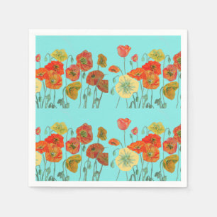 Orange Shabby Poppy Decor Serviette Napkins Aqua.