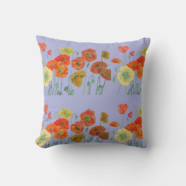 Orange Shabby Poppy Floral Pastel Purple Lilac Cushion (Front)