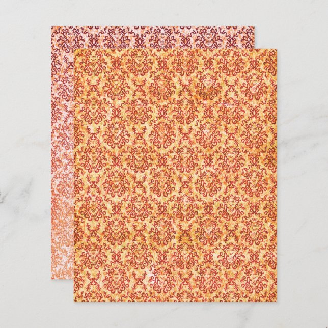 Orange shabby vintage motif  scrapbook paper (Front/Back)