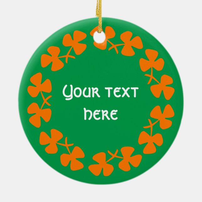 Orange Shamrocks Border Add Text Ceramic Tree Decoration (Back)