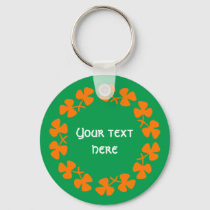 Orange Shamrocks Border Add Text Key Ring