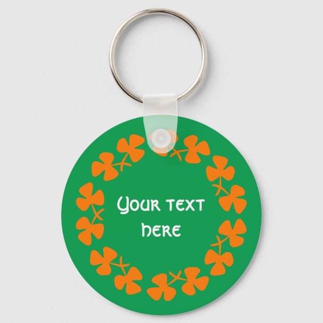 Orange Shamrocks Border Add Text Key Ring (Front)
