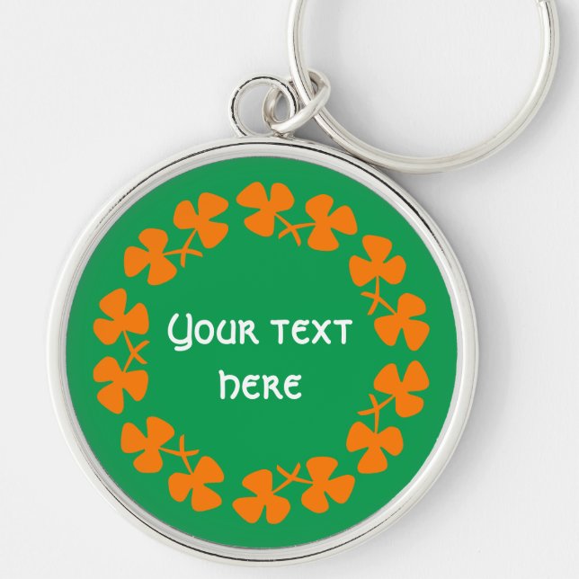 Orange Shamrocks Border Add Text Key Ring (Front)