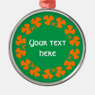 Orange Shamrocks Border Add Text Metal Tree Decoration