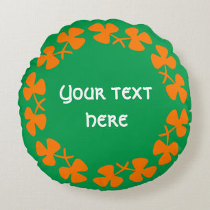 Orange Shamrocks Border Add Text Round Cushion