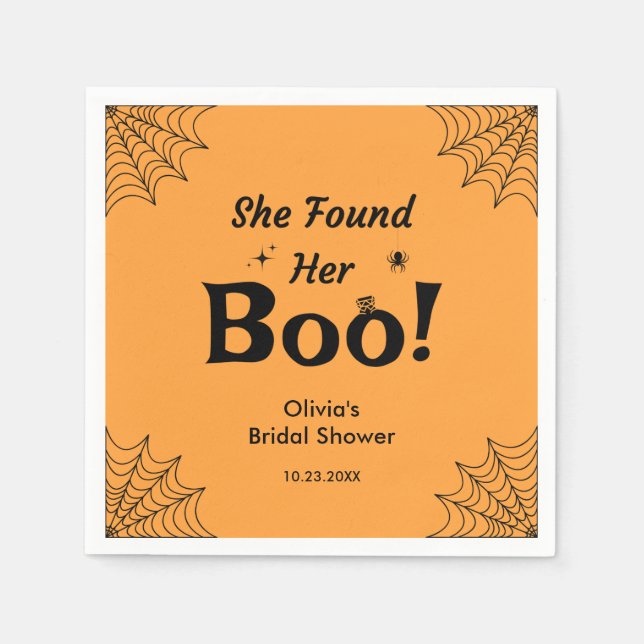 Orange She Found Her Boo Halloween Bridal Shower  Napkin (Front)