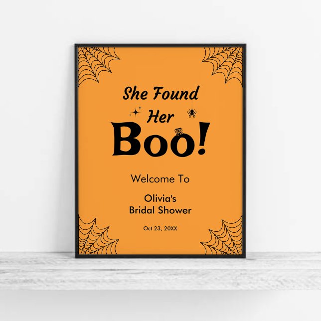 Orange She Found Her Boo Halloween Bridal Shower  Poster (Orange She Found Her Boo Halloween Bridal Shower Welcome Sign   )