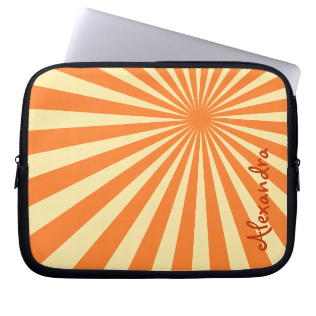 Orange Sherbet Sunburst "Add Your Name" Laptop Sleeve (Front)
