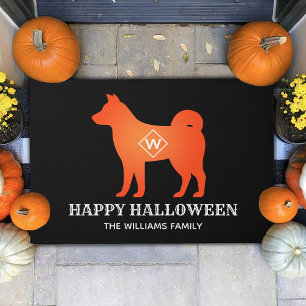 Orange Shiba Inu Happy Halloween Custom Name Doormat
