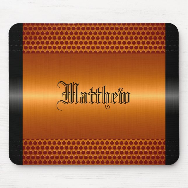 Orange Shiny Stainless Steel Metal Look Mouse Mat (Front)