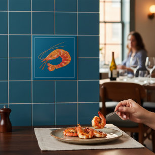 Orange Shrimp Seafood Illustration Tile