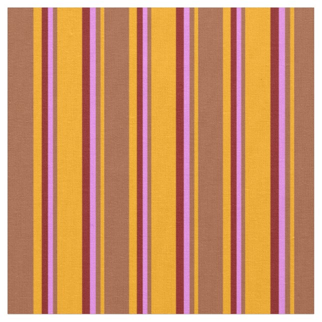 Orange, Sienna, Violet & Maroon Stripes Pattern Fabric (Close Up)