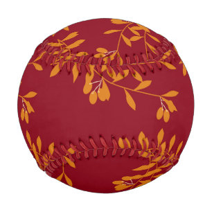 Orange silhouette branch leaves on red baseball
