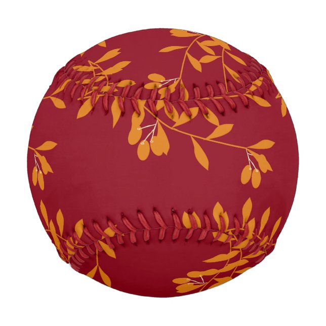 Orange silhouette branch leaves on red baseball (Front)