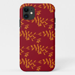 Orange silhouette branch leaves on red iPhone 11 case