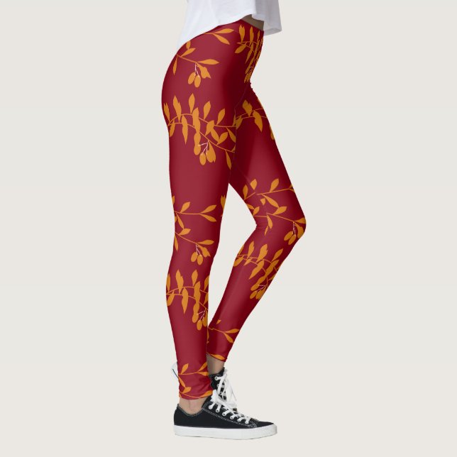Orange silhouette branch leaves on red leggings (Right)