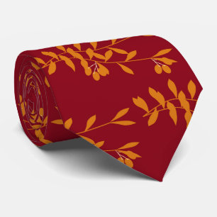 Orange silhouette branch leaves on red tie