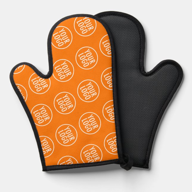 Orange Silicone Oven Mitt with Custom Logo Pattern (Front/Back)