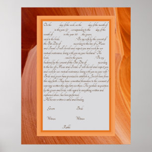 Orange Silk Ketubah Canadian Reform Text Poster