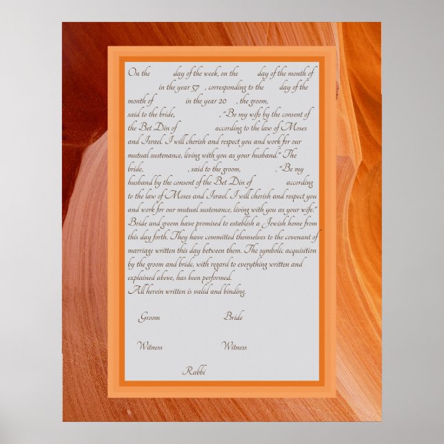 Orange Silk Ketubah Canadian Reform Text Poster (Front)