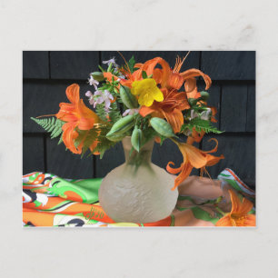 Orange silk scarf Floral Still Life Postcard