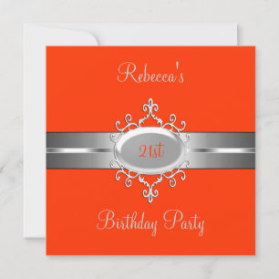 Orange Silver Jewel 21st Elegant Birthday Party Invitation