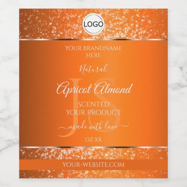 Orange Silver Logo Initials Glitter Product Labels (Single Label)