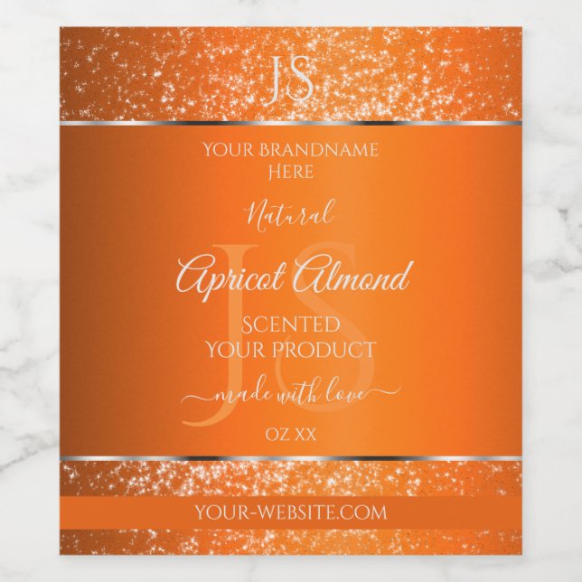 Orange Silver with Glitter Initials Product Labels (Single Label)