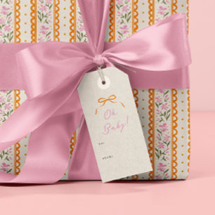 Orange Simple Bow Pink Oh Baby Gift Tags