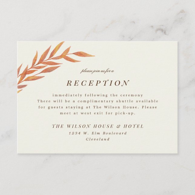 Orange Simple Branch Wedding Reception Enclosure Save The Date (Front)